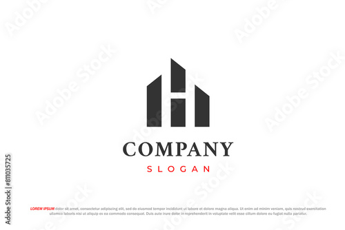 letter h and building minimal logo