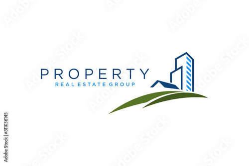 Real estate property business logo design with vector shape illustration of a skyscraper