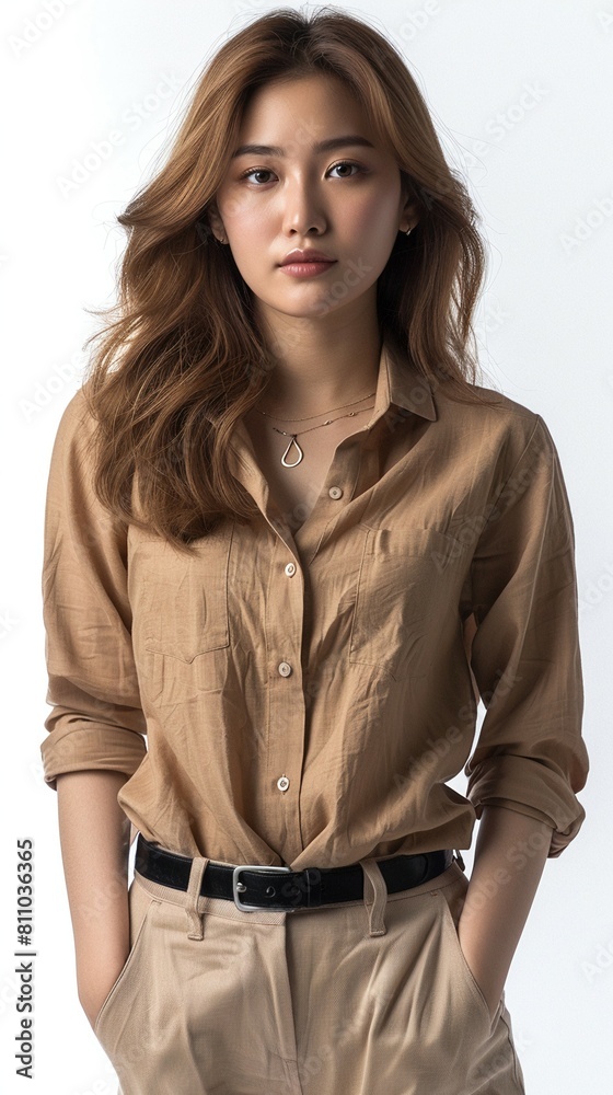 30 year old korean woman standing, simple style 30 year old korean woman standing, simple style
