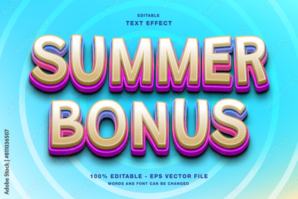 Summer Bonus 3d text style effect template editable