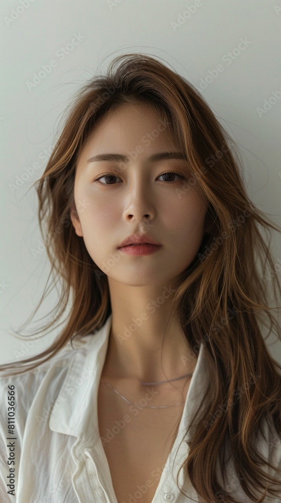 30 year old korean woman standing, simple style 30 year old korean woman standing, simple style
