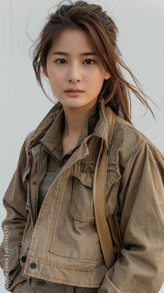 30 year old korean woman standing, simple style 30 year old korean woman standing, simple style
