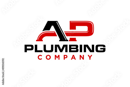 Industrial design logo for pipe system repair and installation services for homes and industry. with the initials A and P pipe shape.