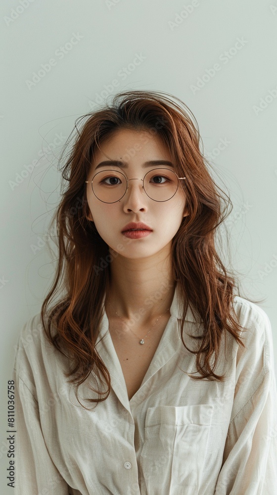 Fototapeta premium 30 year old korean woman standing, simple style