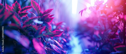 Neon color of a futuristic botanical garden