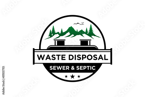 Waste disposal logo design septic tank construction services vector illustration rounded badge shape.