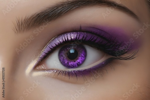 Close-up of a woman s eyes  Painted purple Colorful