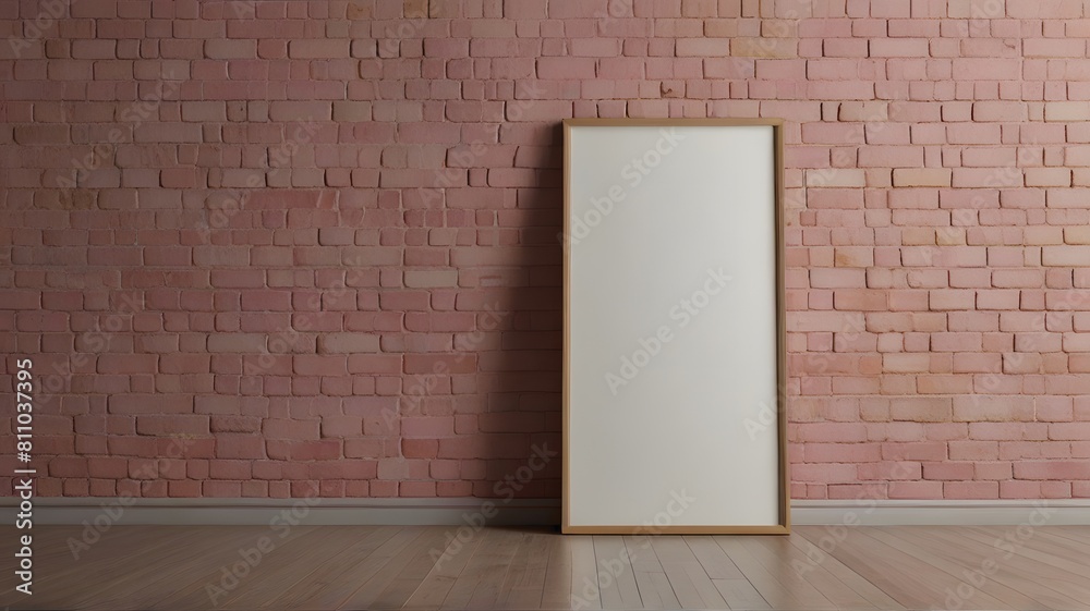 Blank wall art mockup, close-up, vertical blank mockup pink bricks wall theme Blank wall art mockup, close-up, vertical blank mockup pink bricks wall theme
