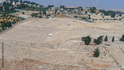 Mount of olives in east Jerusalem, aerial view Drone view from east Jerusalem Mount of olives near old city, June, 2022, israel 