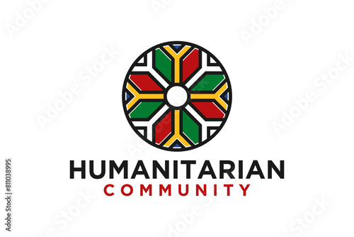 Humanitarian community logo design with colorful mandala ornament vector illustration in the form of people together.