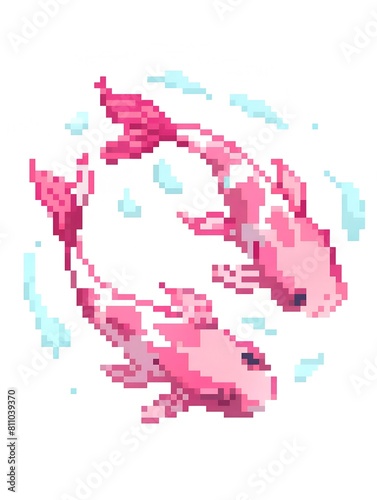 a drawing of pink fish
