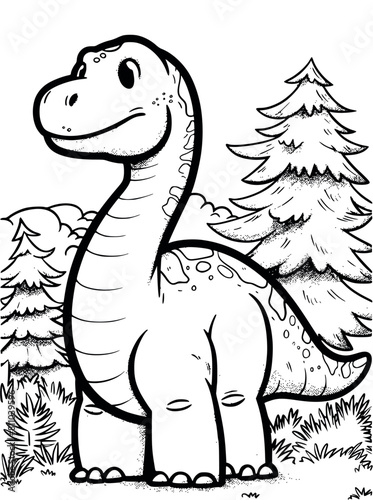 Dinosaur illustration coloring page for kids - coloring book
