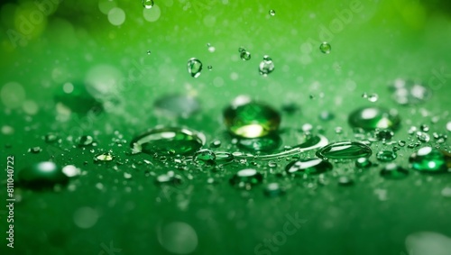 Realistic water droplets on green background design wallpaper