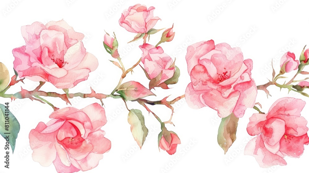 Φωτογραφία Watercolor floral set featuring a hand painted bouquet of pink roses ideal for t