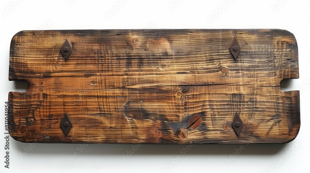Fototapeta premium Wooden sign board isolated on white background. Old wooden signboard. Space for text.