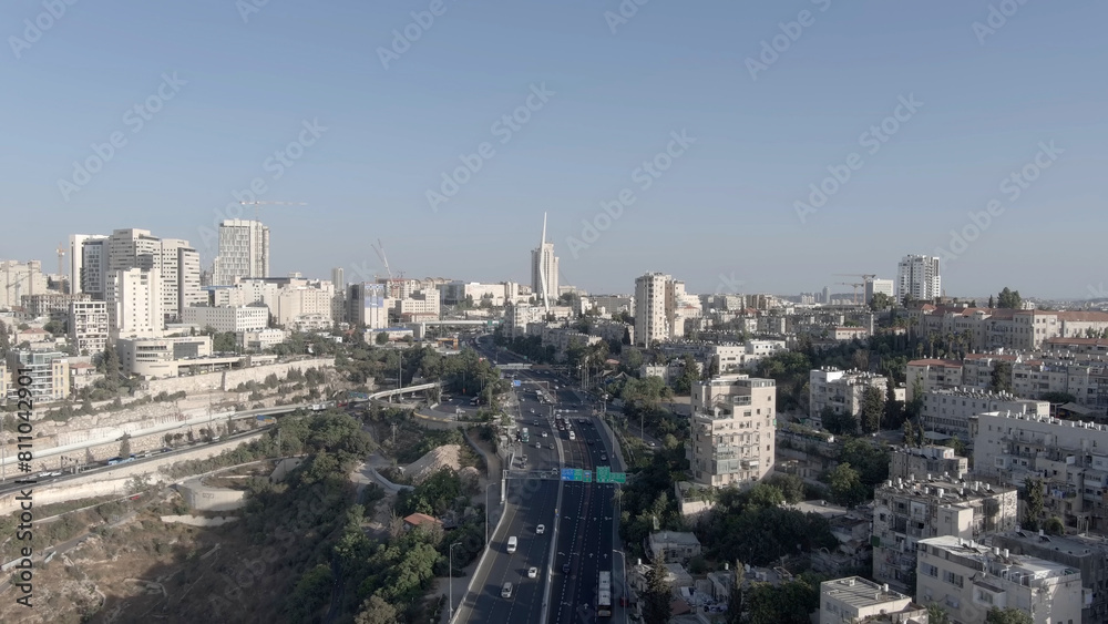 Jerusalem main entrance road one and chords bridge, aerial 2023
Drone view from Jerusalem, September 2023
