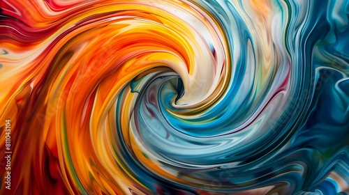 An abstract composition featuring swirling patterns of vibrant colors converging towards a central point. The colors blend and morph, creating a sense of motion and energy. 