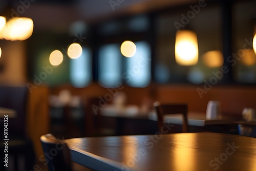 Blurred background of the restaurant with bokeh lights Generative AI 