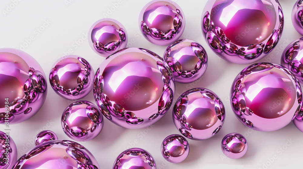 Abstract 3D group of shiny pink spheres of different sizes. Abstract 3D group of shiny pink spheres of different sizes.