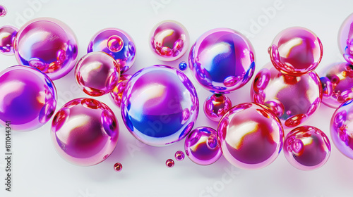 Abstract 3D group of shiny pink spheres of different sizes.