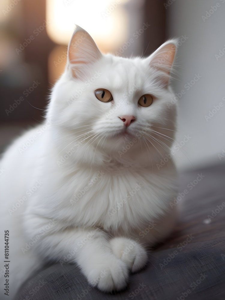 White Cat Animal Realistic Photo Illustration Art