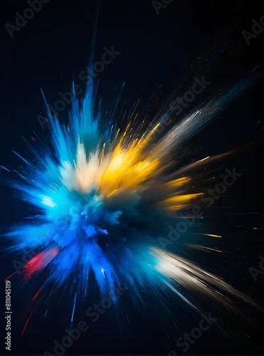Explosions Of Color Bursting Forth Like Fireworks In The Night on dark background, 