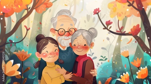 Cartoon illustrations for grandparents holiday promotion,AI generated.