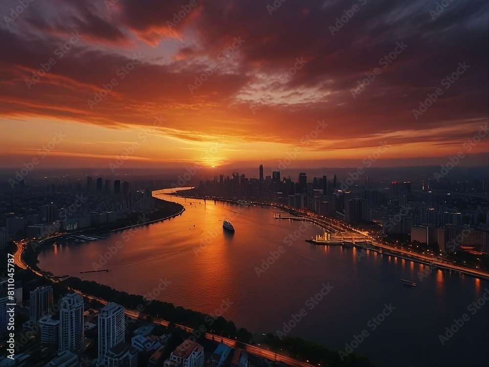 Fototapeta premium sunset over the river