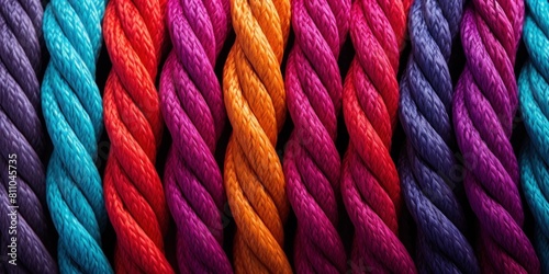 Braided Ropes Collection. Close-Up Of Textured Colorful Ropes. Colored Ropes Lined Up in Row. Generative AI
