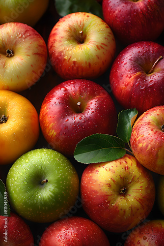 Close-Up of Dewy Apples in Rich Colors, Generative AI
