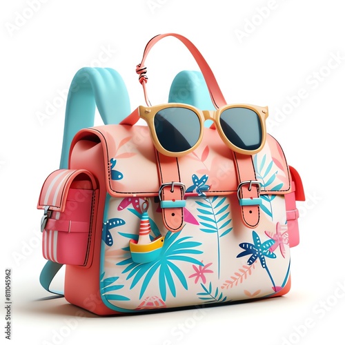 Bakcpack on white background. Summer vacation concept. 3d render
