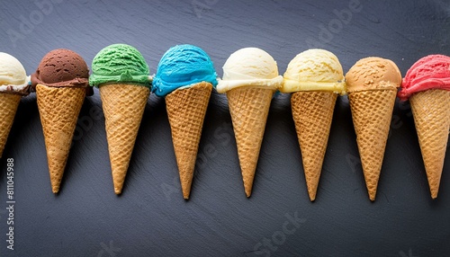 cones of icecream on black background