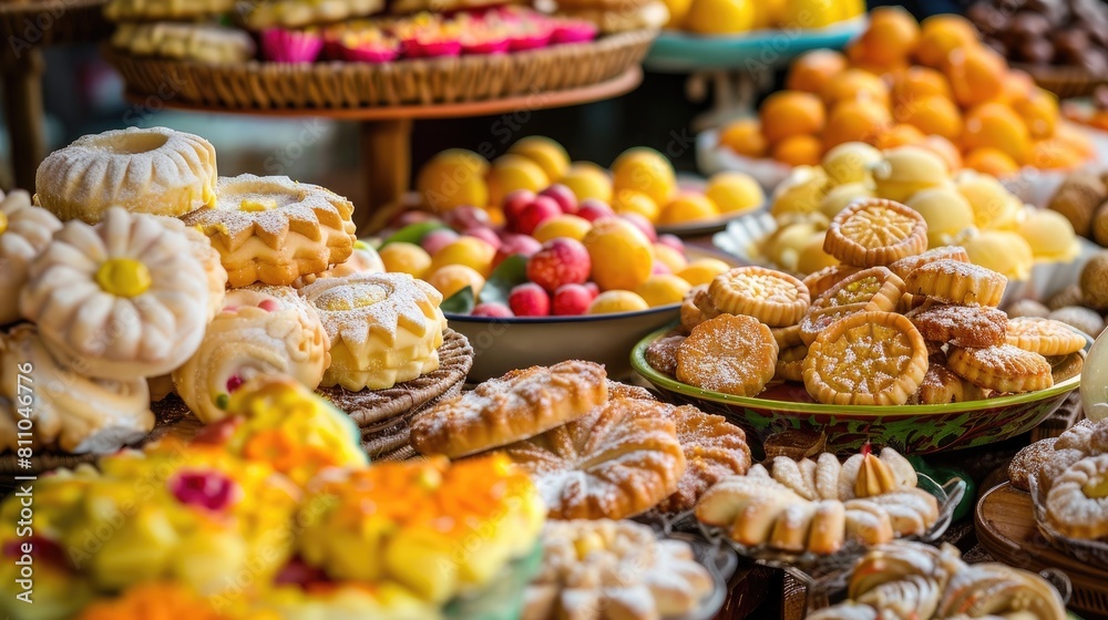 Experience the vibrant essence of the Corpus Christi celebrations through an array of delicious treats like cookies and colorful marzipan fruits