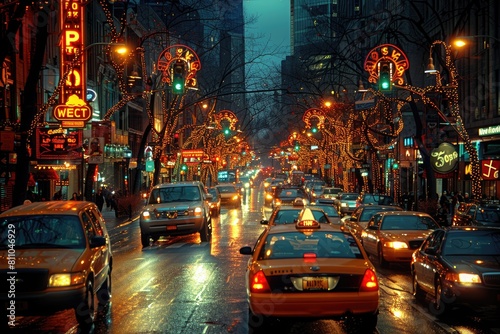 urban city bustling street with bright lights professional photography photo