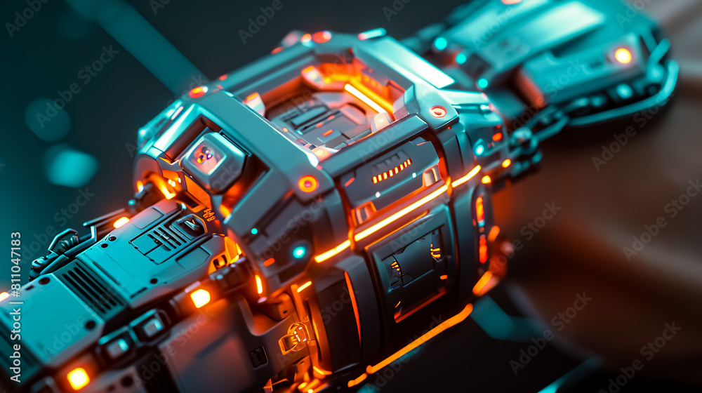 A large futuristic wrist device.
