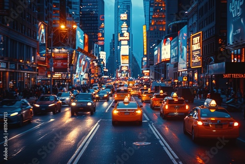 urban city bustling street with bright lights professional photography photo