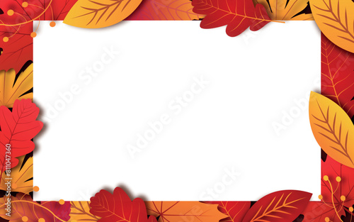 Autumn seasonal rectangle frame background. Colorful autumn frame with leaves for text. Autumn promo poster. Seasonal banner or greeting card for autumn. Vector stock © Jessica