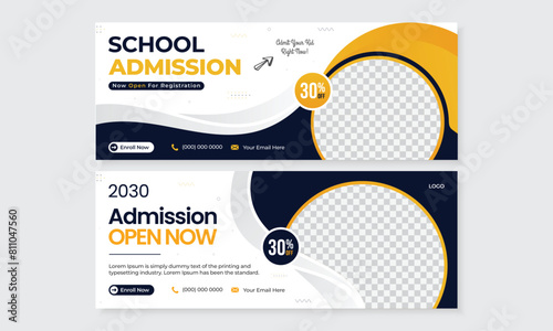Professional back to school admission open social media facebook cover design, web banner template for education institute marketing ads promotion online media bundle set, new creative modern style