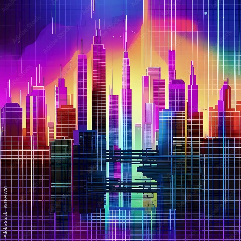 Abstract urban background with skyscrapers and neon lights. Vector illustration. Abstract urban background with skyscrapers and neon lights. Vector illustration.