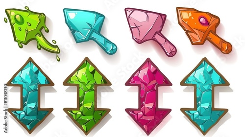 A vibrant collection of glossy colorful arrows with a jewel-like texture, perfect for game design or digital art projects.