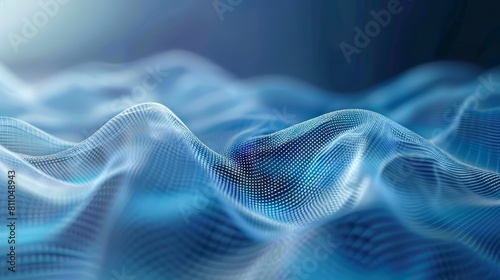 Blue and white abstract background with flowing wave pattern.