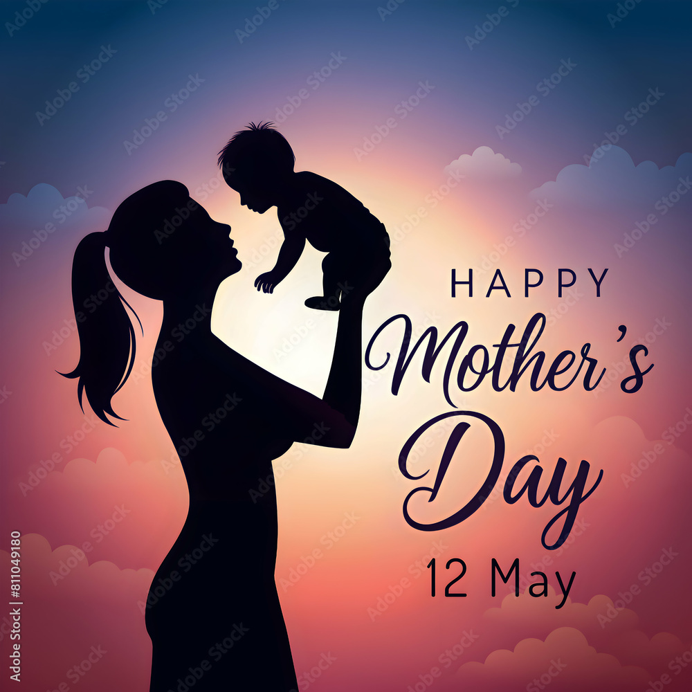 A Stunning Mother’s Day Card Design Featuring Mother and Child Silhouette