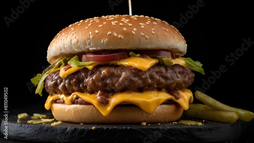 Tasty cheeseburger isolated on black background