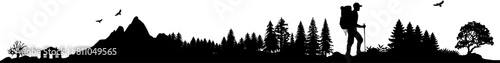 Vektor Silhouette Berge Wanderer in der Natur - Abenteuer Wandern in den Wäldern und Gebirgen - Wildnis Camping