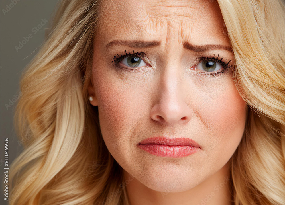 Close up face of Sad depressed blonde woman Close up face of Sad depressed blonde woman