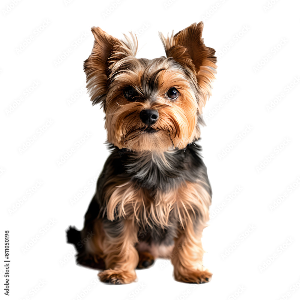 A Yorkshire Terrier, small in size with a fine, silky coat, on a transparent background. A Yorkshire Terrier, small in size with a fine, silky coat, on a transparent background.