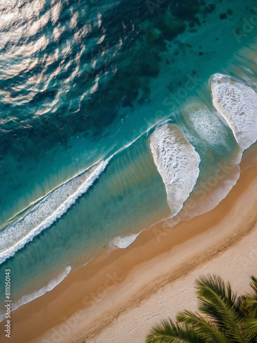 Seaside serenity captured from above, azure waters meeting sandy beaches in a summer dream.