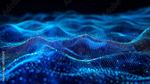 Blue wavy surface made of glowing dots