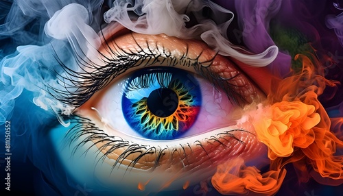 : A vibrant and colorful artistic representation of an eye.,