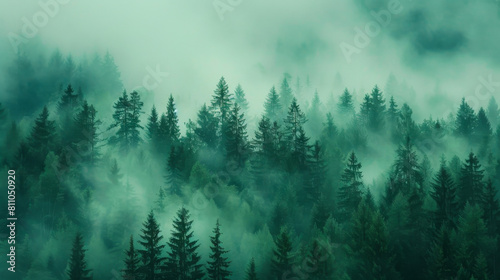 Mystical Fog-Enshrouded Forest Scene 